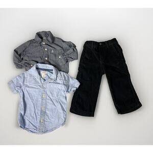 Lot Of 3 Carters Baby Boys Size 18M Blue Button Up Shirt, Corduroy Black Pants